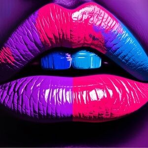 Neon pop lips metal art print